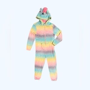 H&M Pastel Pink and Green Unicorn Hooded Onesie Size 8-10